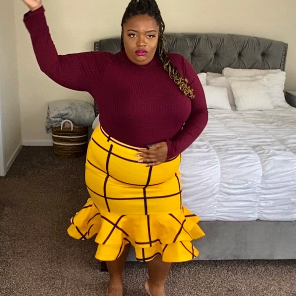 Asoph Plus Size Womens Plaid Ruffle Pencil Skirt